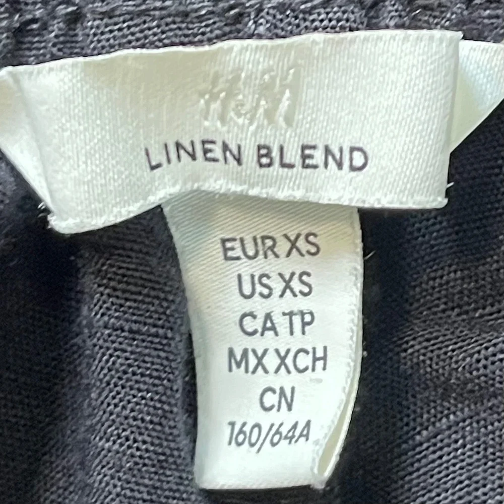 HM Linen Blend Drawstring Pants Black Elastic Waist Relaxed Straight Leg XS